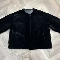 羊毛皮毛一体秋冬厚外套黑色