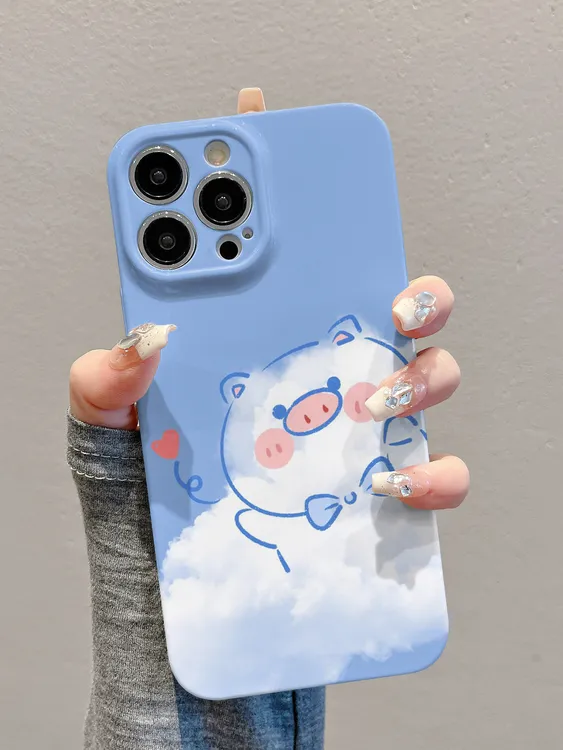 菲林软壳防摔蓝色云朵猪适用苹果16华为reno14小米15vivox200x8s