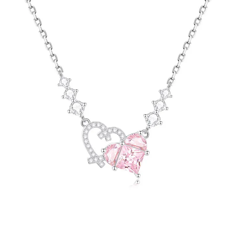 婓乐官旗舰正品S925纯银甜蜜约会项链女新款粉色爱心形吊坠轻奢高
