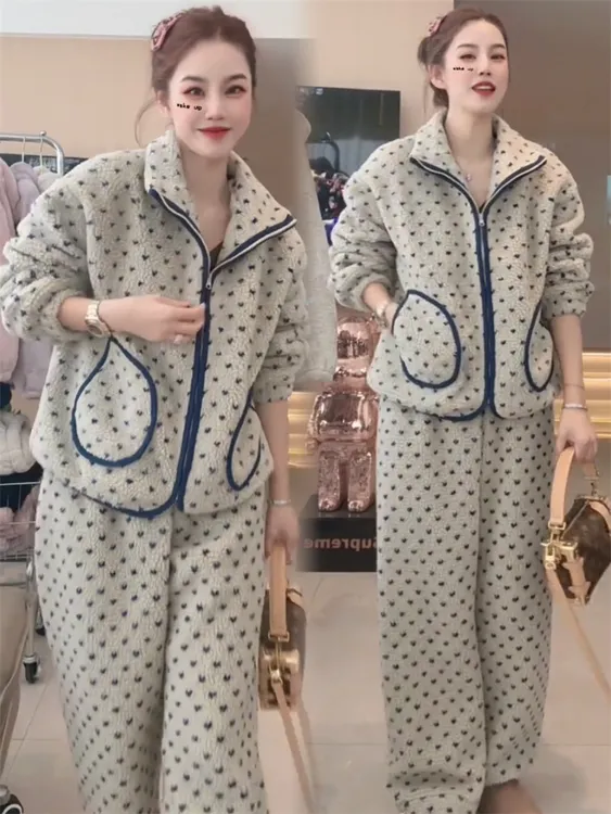 2025新款冬季流行加厚加绒睡衣女外穿洋气高级感保暖时尚套装潮