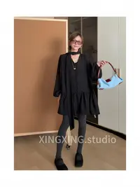 X.x.气质飘带法式时尚显瘦百搭连衣裙女显瘦高级长袖裙子73549