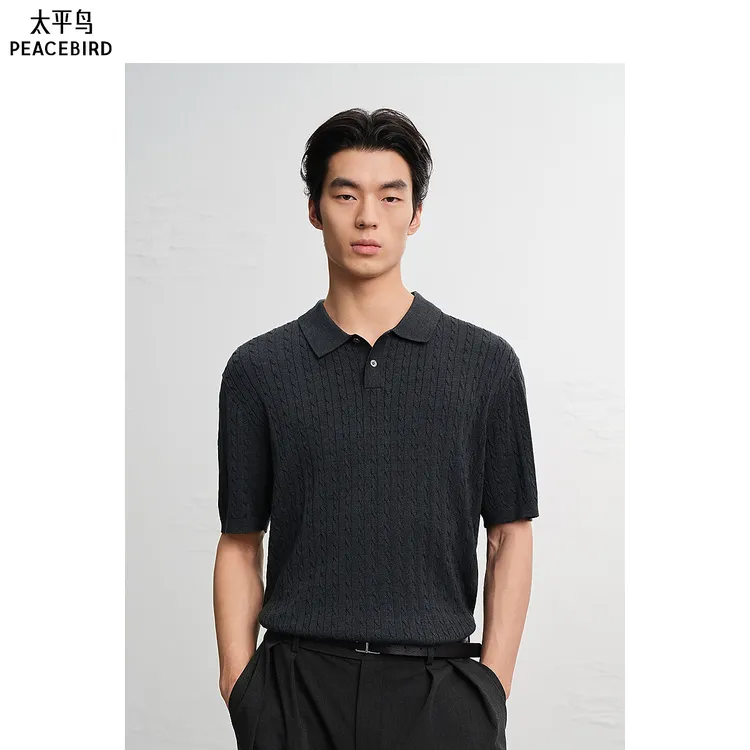 【商场同款】太平鸟男装26夏新款立体绞花老钱针织Polo衫B1EEG240H