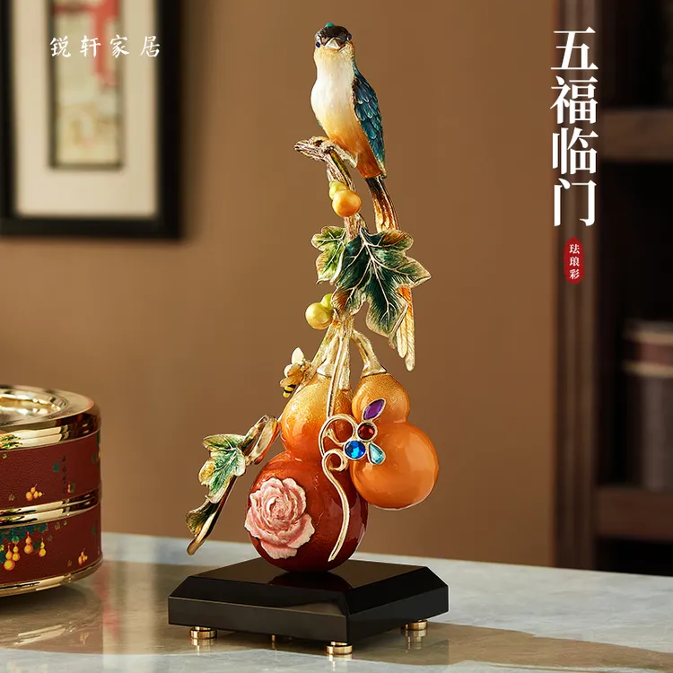 新款珐琅彩五福临门葫芦摆件客厅电视柜酒柜装饰搬家乔迁新居礼品