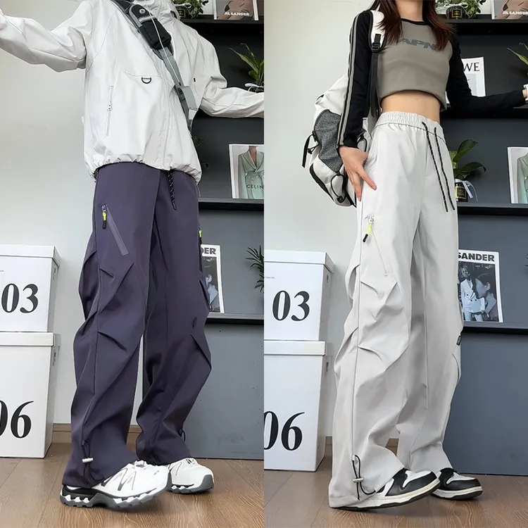 三防冲锋裤宽松大码百搭显瘦休闲裤子美式压褶工装裤男女秋季潮流