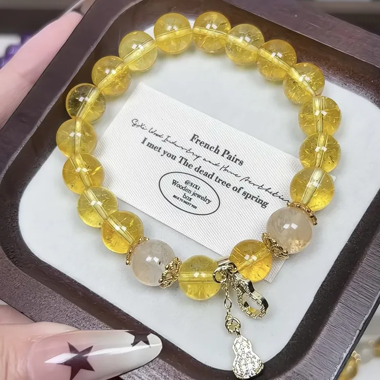 铜合金琉璃手链 黄色女款精美复古女士小众精致素款气质金色手饰