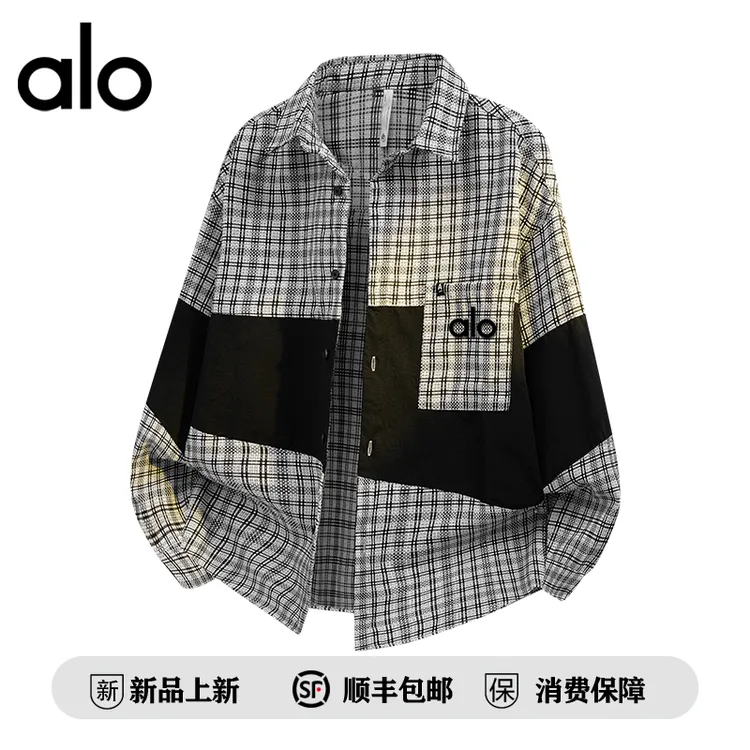 【官方奥特莱斯】品牌折扣 秋季新款美式男女款不规则撞色长袖衬衫