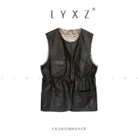 LYXZ x 大小与【复古极繁】新款女装皮马夹复古风无袖收腰马甲80028