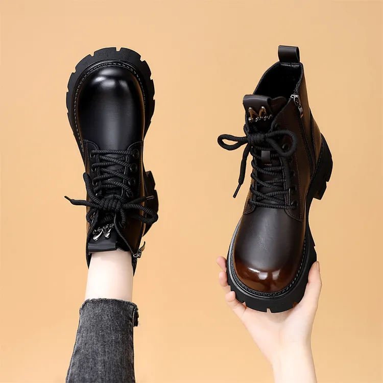 欧货超火厚底马丁靴女2025年秋冬新款百搭显脚小软底舒适加绒短靴