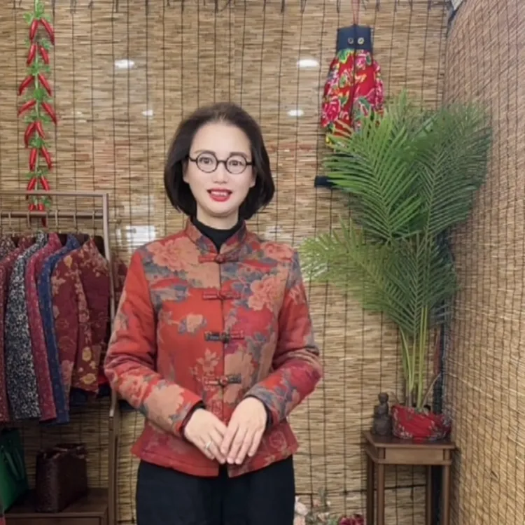 〈冬恋1〉双层纱斜纹棉立领盘扣长袖休闲加厚棉衣优雅妈妈装2488