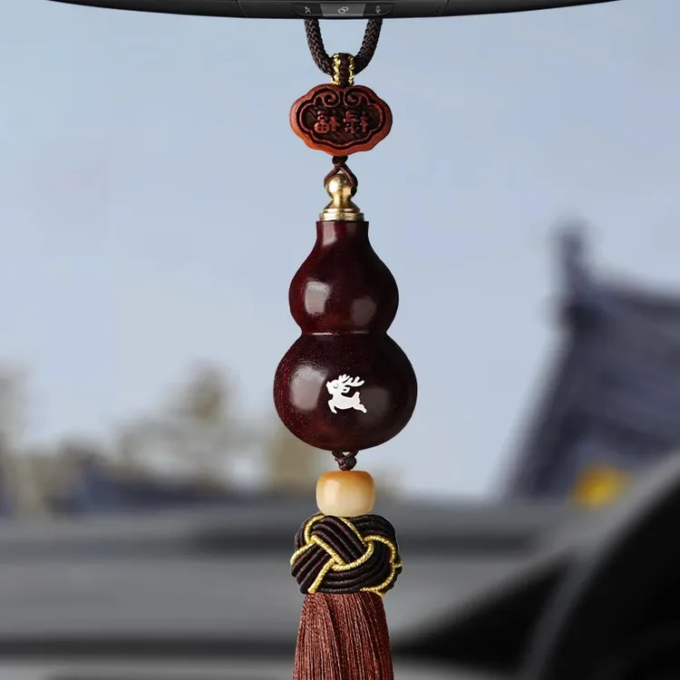 紫檀木汽车挂件一路平安葫芦车载吊饰高级感后视镜挂饰男女士