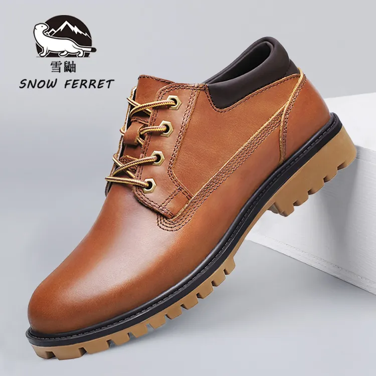 加拿大SNOWFERRET正品皮鞋男款透气真皮耐磨商务鞋英伦轻便休闲鞋