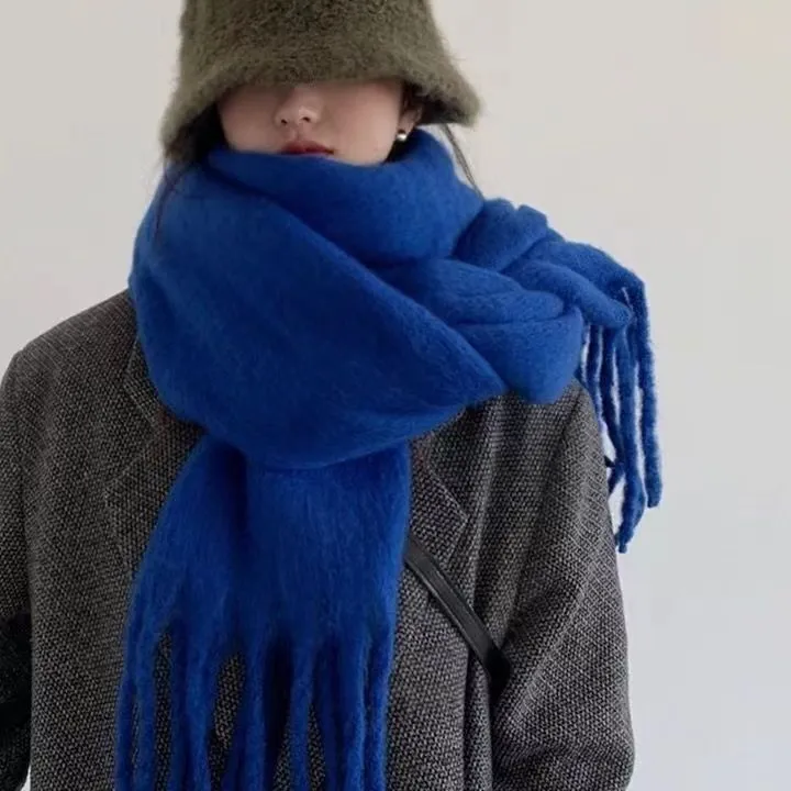 【冰冰好物】冬季高级感纯色加厚宝蓝色围巾