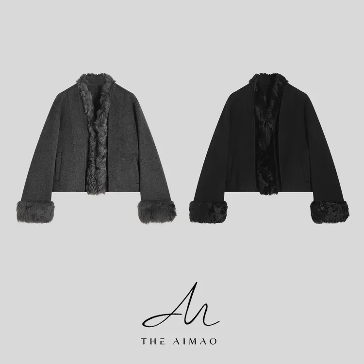 【THE AIMAO】“奢华韵味”绵羊毛山羊绒拼接羊皮毛一体外套XYX82932