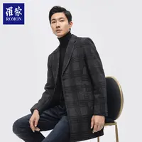 罗蒙男装商务休闲中长款绵羊毛混纺大衣MNS11665
