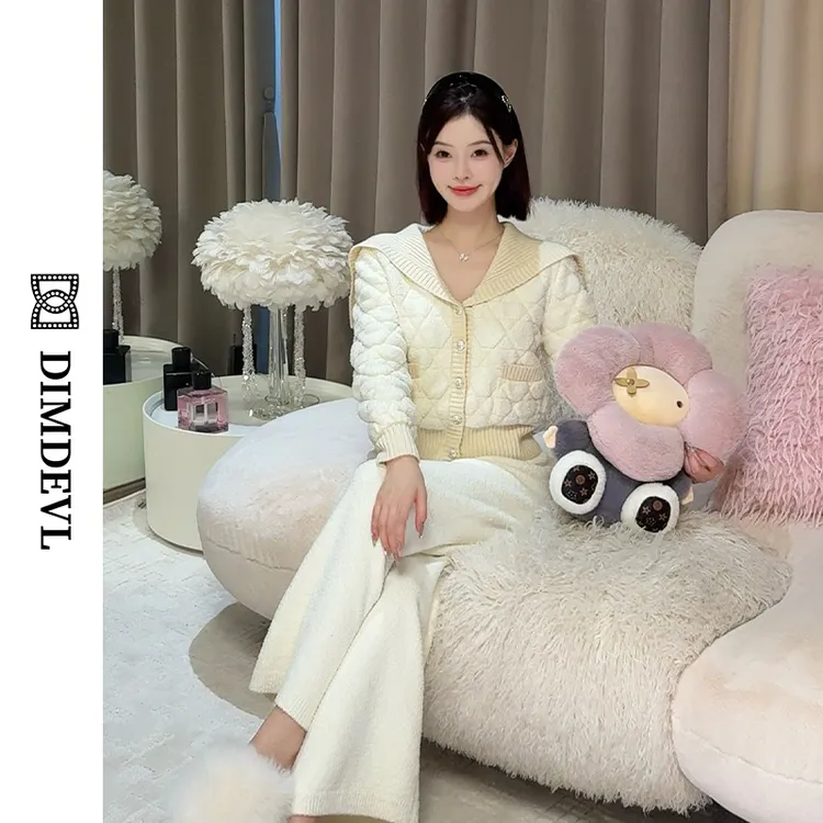 DIMDEVL/汀黛菱格小香风秋冬轻奢优雅加厚保暖半边绒可外穿家居服