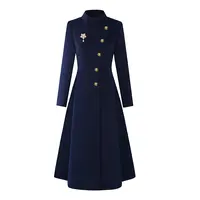6605职业名媛毛呢外套女冬中长款时尚珠宝店空姐制服收腰a字大衣