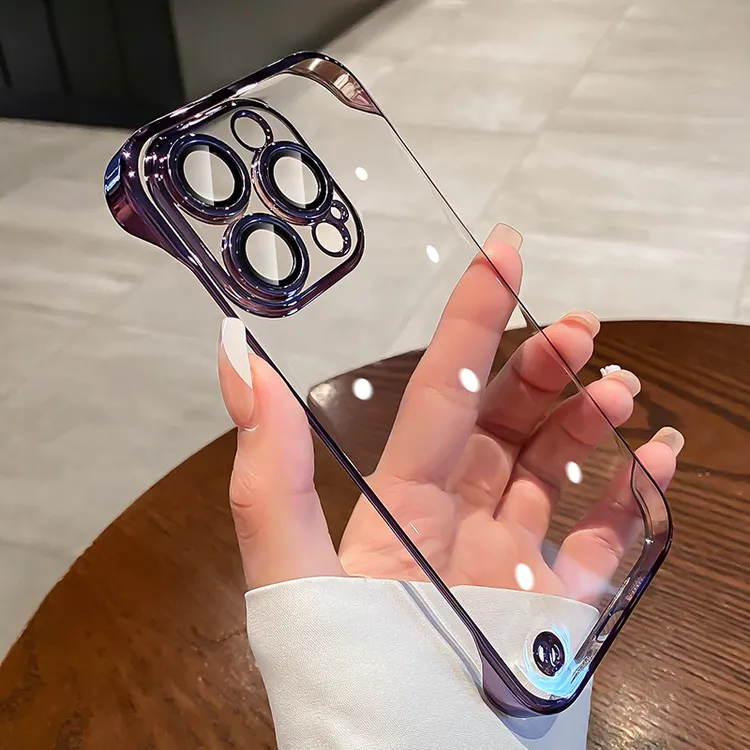 适用小米15苹果17ProMax手机壳电镀无边框超薄透明散热防摔保护壳