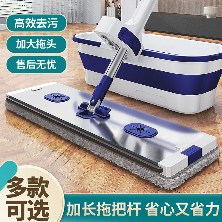 免手洗平板拖把带刮条家用一拖净2024网红懒人墩布平板拖把桶套装