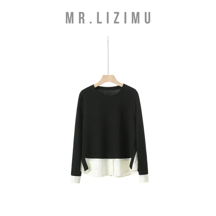 李子木先生卫衣女款爆款2025新款正品刺绣叠搭下摆假两件优雅舒适