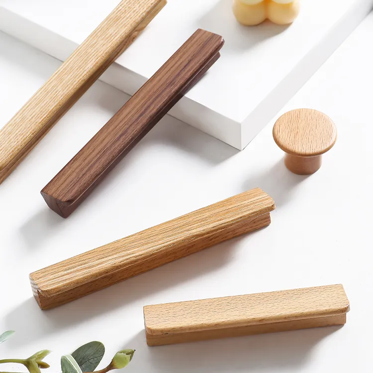 原木奶油风衣柜抽屉橱柜把手76孔黑胡桃柜门木质拉手柜子小拉手圆