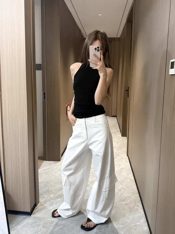 加绒加厚白色工装裤女春季美式辣妹休闲裤宽松百搭阔腿裤拖地裤子