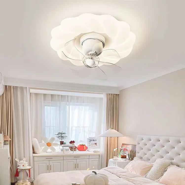 奶油风风扇灯主卧室餐厅儿童房360度摇头吊扇灯LED护眼吸顶灯具