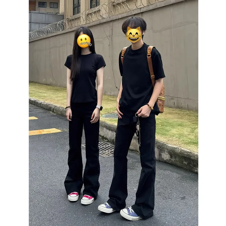 黑色牛仔裤男弹力显瘦美式vibe风裤子cleanfit修身窄版直筒微喇裤