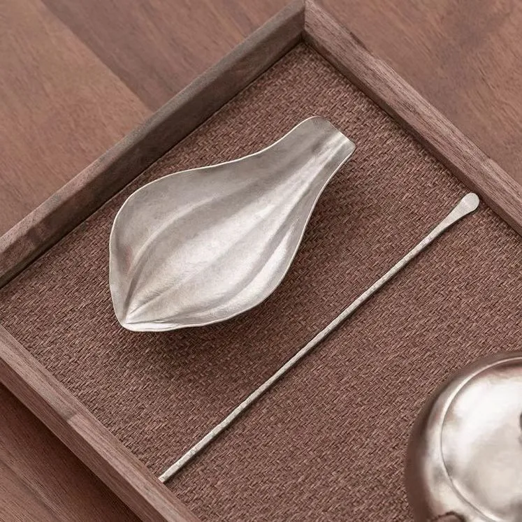 纯钛茶则茶拨两件套高档创意赏茶荷醒茶器功夫茶具配件复古分茶器