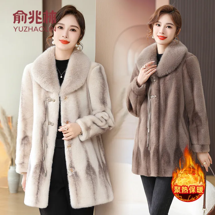俞兆林妈妈冬装雪兰貂绒外套中老年女装贵夫人高贵皮毛一体大衣 a