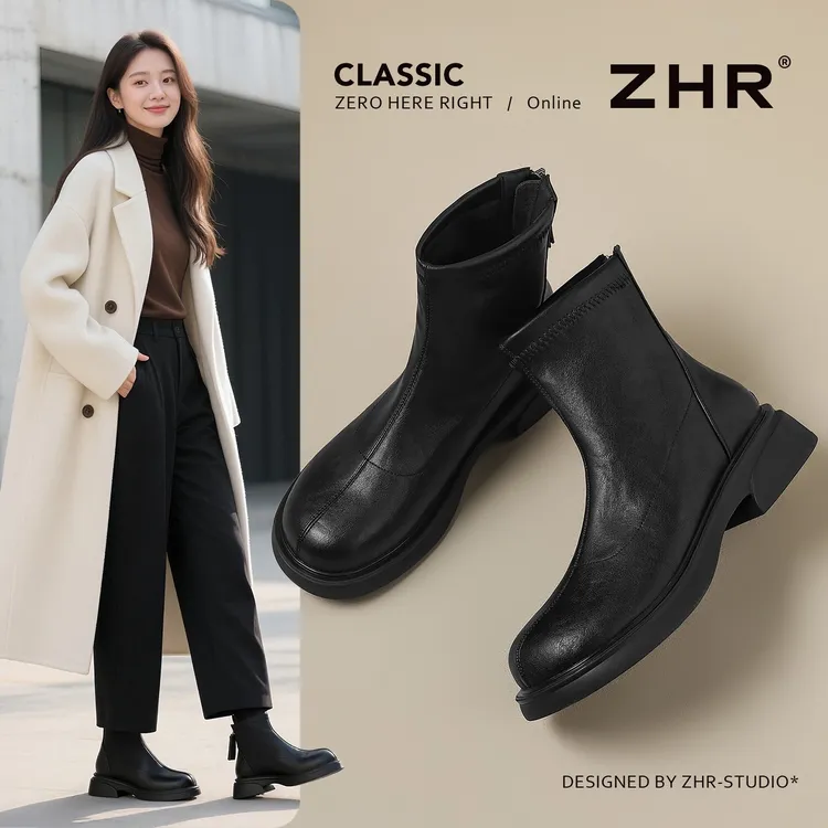 ZHR短靴子女款爆款2025新款秋冬软底百搭靴子英伦风粗跟瘦瘦靴子