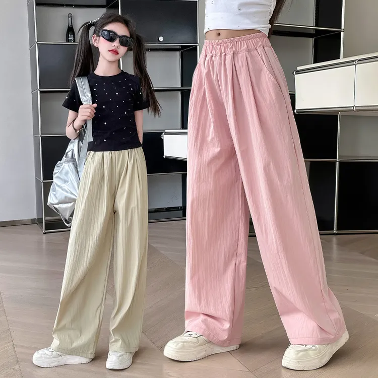 女童冰丝防蚊裤2025夏装洋气儿童大童休闲透气长裤夏季薄款阔腿裤