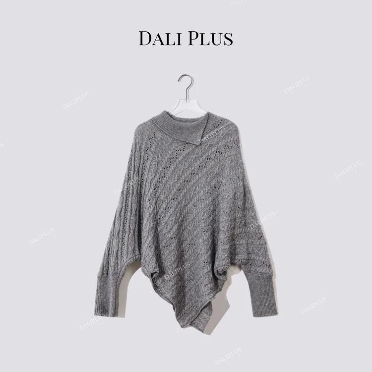 DALI PLUS“山羊绒斗篷针织”不规则设计法式长袖毛衣-D5CK2164