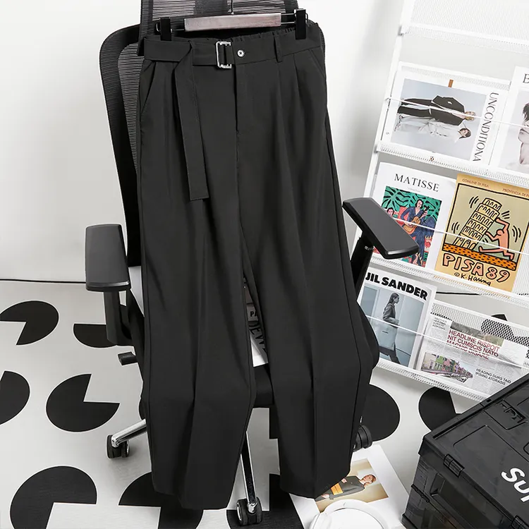 免烫宽松直筒裤男西裤冬季男款系带加绒男士长裤垂感高级感休闲裤