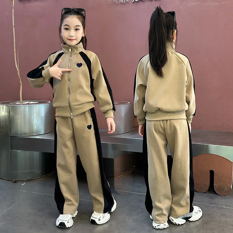 女童拉链秋款休闲风卫衣运动套装2025新款中大童洋气时尚两件套