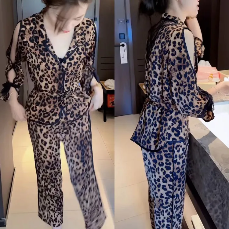 休闲淑女秋季休闲风豹纹套装气质名媛居家服