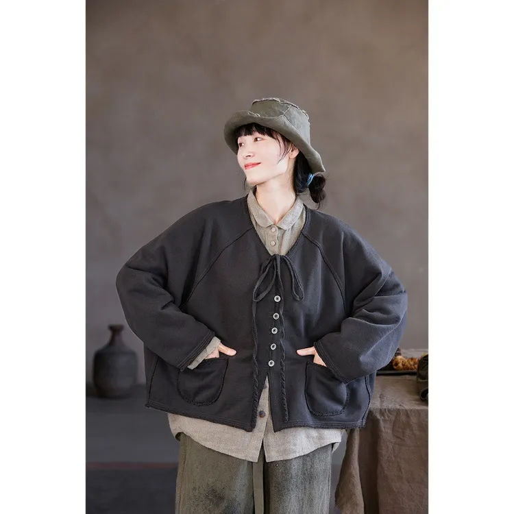 秋冬新品文艺复古原创三季款儒雅灰松弛上衣百搭宽松针织V领开衫