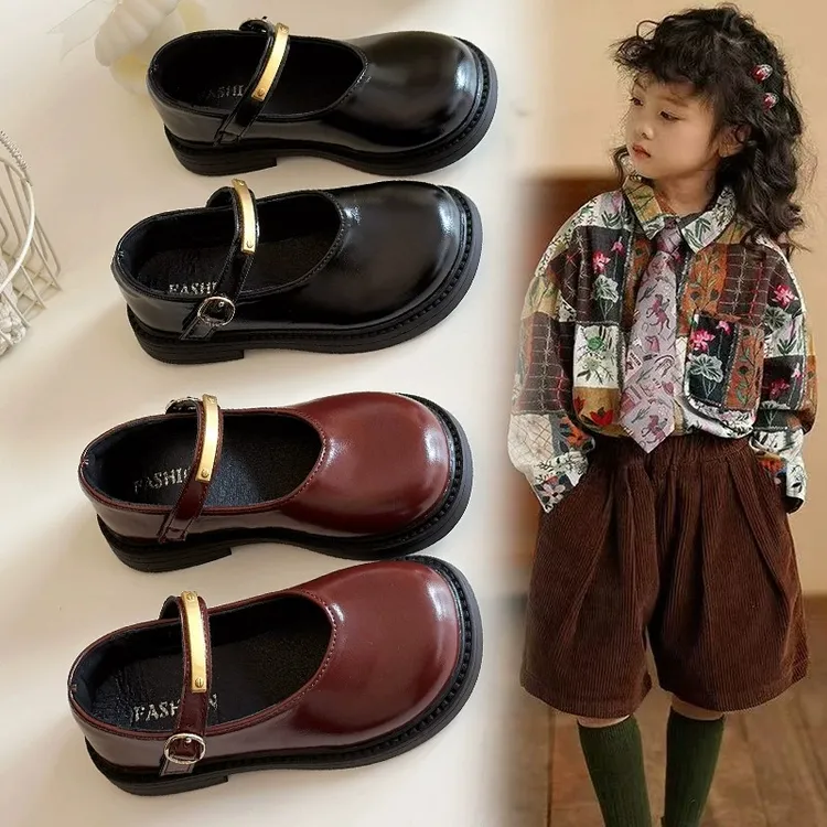 ABC女童小皮鞋2025春秋季儿童百搭软底黑色表演鞋小女孩复古单鞋