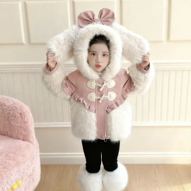 女童洋气冬季加绒皮草毛毛衣宝宝2025新款加厚羊羔绒外套冬装可爱