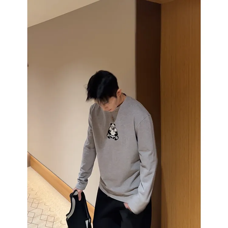 CCSS ST/ 一体抓毛重磅380克 时尚休闲熊猫刺绣 秋冬百搭圆领长T