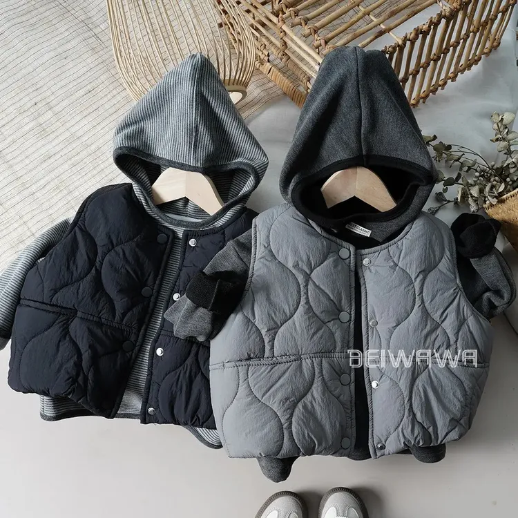 儿童宝宝夹棉背心马甲韩系宽松百搭保暖坎肩童装加绒连帽打底爆款