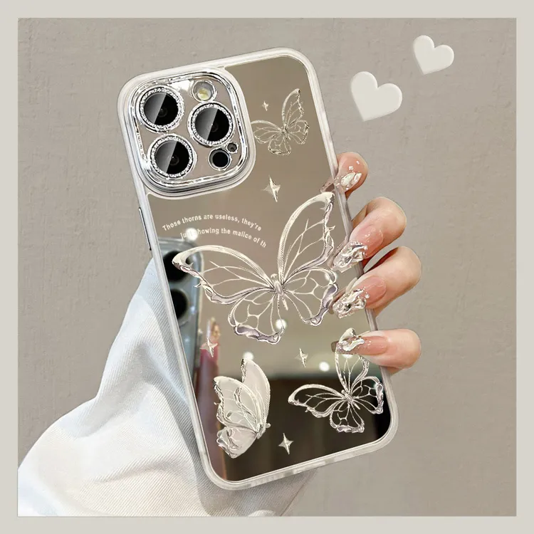 适用苹果16promax手机壳蝴蝶iphone15pro全包镜子14plus小众13女