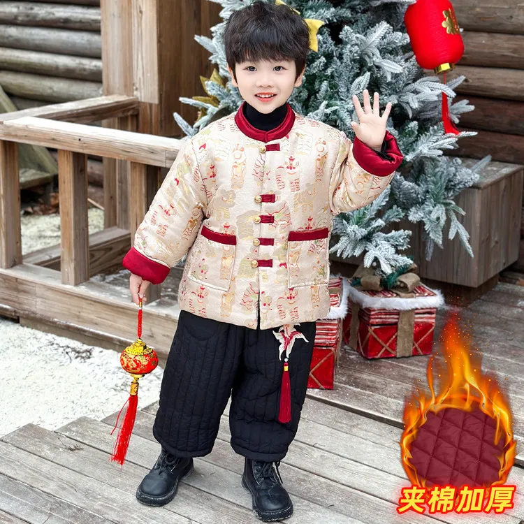 男童秋冬2025儿童男童加厚加绒冬季冬款套装小童新款韩版童装年服