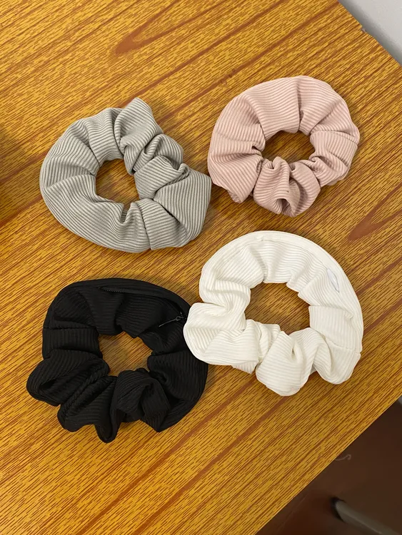 【零零和猫】纯色条纹针织布料拉链大肠发圈口袋发饰高级感