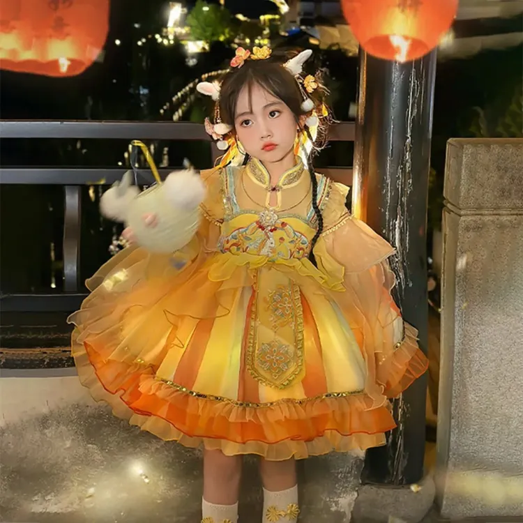 女童秋款连衣裙儿童裙子冬装洛丽塔公主裙中式汉服裙新款洋气时髦