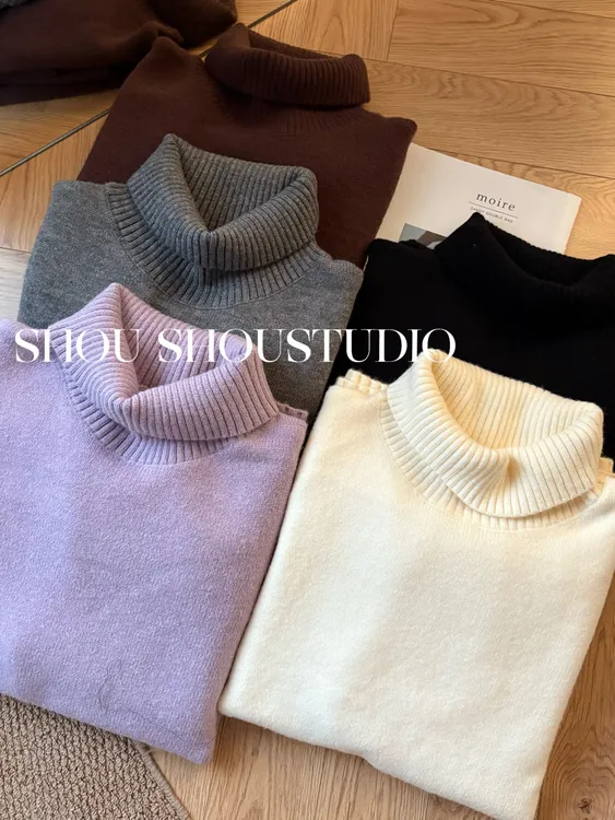 【瘦瘦】宿命-大码高领氛围感百搭正肩加厚慵懒长袖针织毛衣S02284