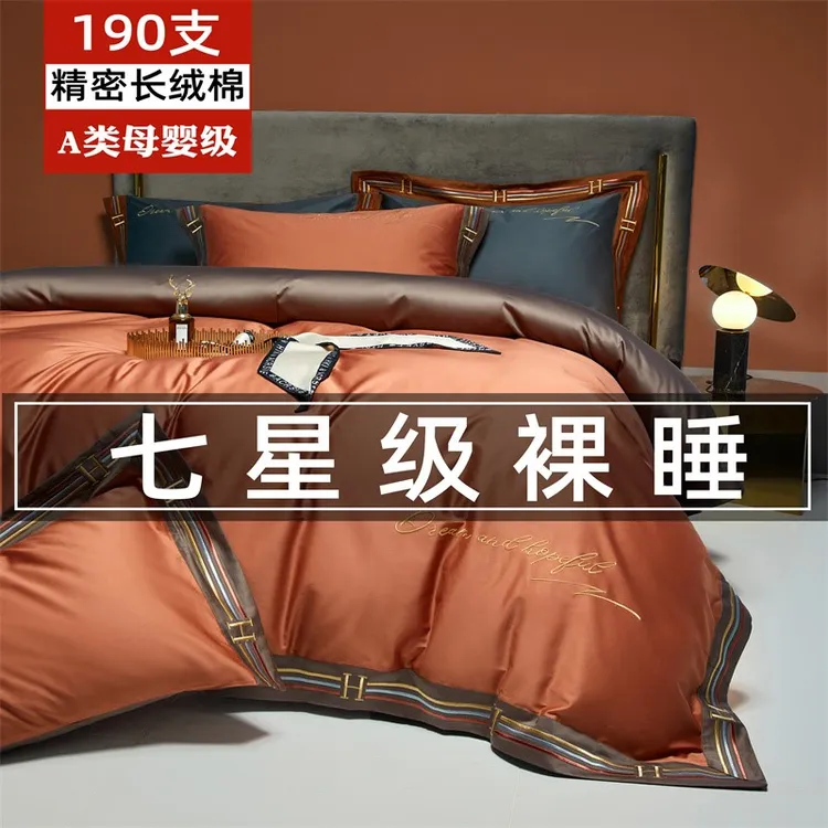 高端轻奢类支贡缎长绒棉四件套全棉棉被套床单床笠床上用品