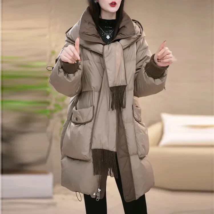 中老年妈妈装连帽可拆白鸭绒羽绒服2025冬季加厚保暖宽松大码外套
