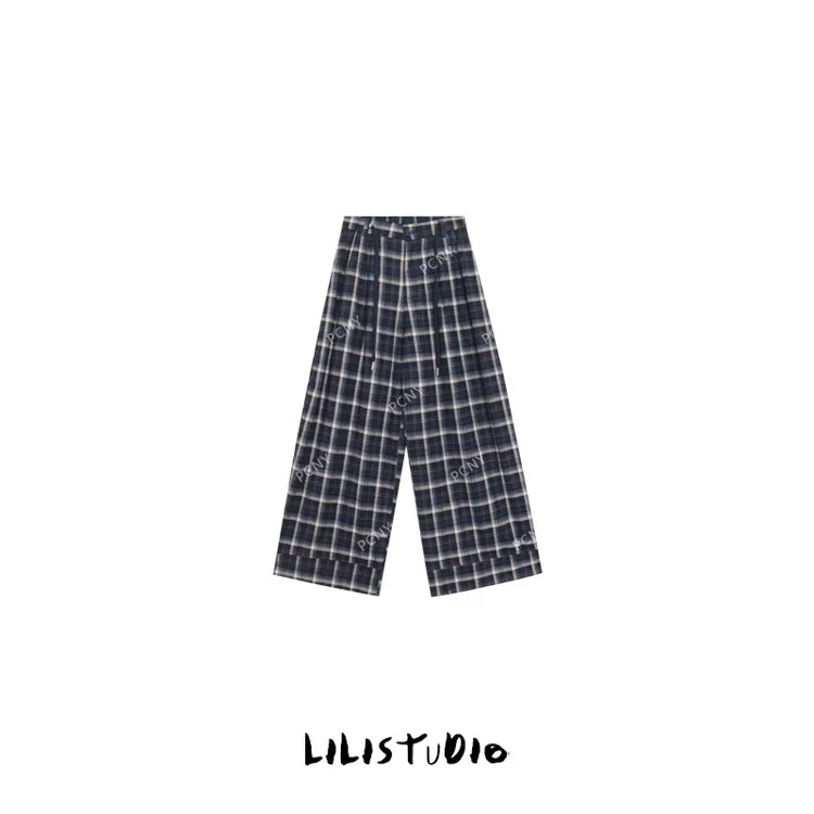 PCNY「棱间叙事」不理理秋季新款小众女装百搭时尚休闲格纹长裤