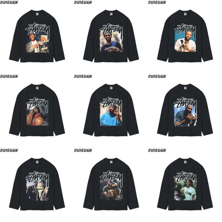 恶搞球星系列纯棉直喷印花长袖秋季薄款运动休闲圆领宽松篮球T恤