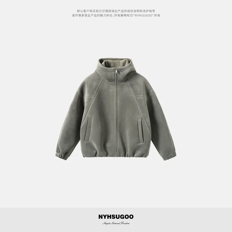 NYHSUGOO/南乙秋冬提花工艺丝绒料连帽外套空气层3967男士厚夹克